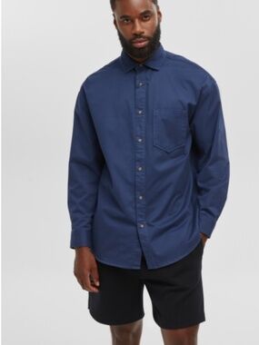 Mode of One Men's Relaxed-Fit Button-Down Twill Shirt, SIZE L NWT